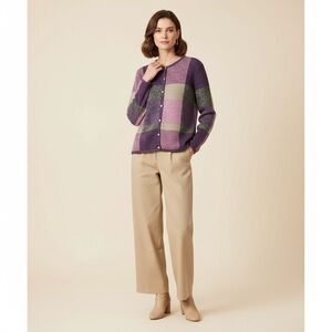 Coldwater Creek patchwork multicolour knit cardigan size large vintage y2k